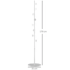 HOMCOM Coat Rack Free Standing Hall Tree with 8 Round Disc Hooks for Clothes, Hats,Purses, Steel Entryway Coat Stand with Marble Base for Entryway, Living Room, Bedroom, White - 3