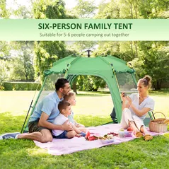Outsunny 6 Person Pop Up Camping Tent, 2-Tier Design Backpacking Tent with 4 Windows 2 Doors Portable Carry Bag for Fishing Hiking, Green - 4