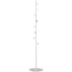 HOMCOM Coat Rack Free Standing Hall Tree with 8 Round Disc Hooks for Clothes, Hats,Purses, Steel Entryway Coat Stand with Marble Base for Entryway, Living Room, Bedroom, White - 1