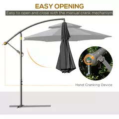 Outsunny 2.7m Banana Parasol Cantilever Umbrella with Crank Handle, Double Tier Canopy and Cross Base for Outdoor, Hanging Sun Shade, Black - 4