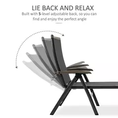 Outsunny Outdoor Folding Sun Lounger, 5-Position Adjustable Chaise Lounge Chair with Aluminium Frame for Patio, Pool and Garden, Grey - 4