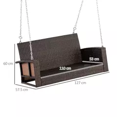 Outsunny 2 Seater Rattan Garden Swing Chair, Porch Swing Bench Loveseat with Cushion, Wicker Outdoor Hanging Swinging Seat with 2 Metal Chains, 250 KG Capacity for Patio, Balcony, Cream White - 3