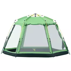 Outsunny 6 Person Pop Up Camping Tent, 2-Tier Design Backpacking Tent with 4 Windows 2 Doors Portable Carry Bag for Fishing Hiking, Green - 1