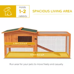 PawHut Rabbit Hutch with Run Wooden Guinea Pig Hutch Outdoor Bunny Cage Hide House with Sliding Tray, Hay Rack, Ramp, 156 x 58 x 68cm, Orange - 5