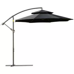 Outsunny 2.7m Banana Parasol Cantilever Umbrella with Crank Handle, Double Tier Canopy and Cross Base for Outdoor, Hanging Sun Shade, Black - 1