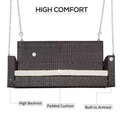 Outsunny 2 Seater Rattan Garden Swing Chair, Porch Swing Bench Loveseat with Cushion, Wicker Outdoor Hanging Swinging Seat with 2 Metal Chains, 250 KG Capacity for Patio, Balcony, Cream White - 5