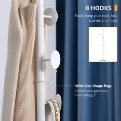 HOMCOM Coat Rack Free Standing Hall Tree with 8 Round Disc Hooks for Clothes, Hats,Purses, Steel Entryway Coat Stand with Marble Base for Entryway, Living Room, Bedroom, White - 5