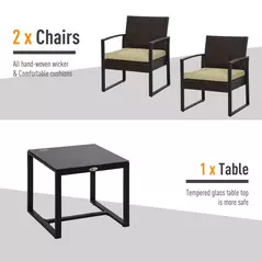 Outsunny 3 pcs PE Rattan Wicker Garden Furniture Patio Bistro Set Weave Conservatory Sofa Coffee Table and Chairs Set Beige - 5