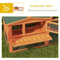 PawHut Rabbit Hutch with Run Wooden Guinea Pig Hutch Outdoor Bunny Cage Hide House with Sliding Tray, Hay Rack, Ramp, 156 x 58 x 68cm, Orange - 6