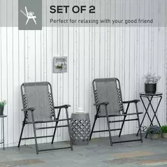 Outsunny 2 Pieces Foldable Chair Set, Outdoor Portable Loungers for Camping Pool Beach Deck, Lawn Chairs with Armrest Steel Frame, Grey - 4