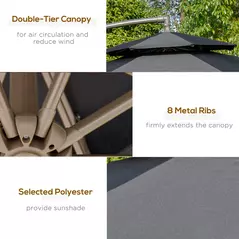 Outsunny 2.7m Banana Parasol Cantilever Umbrella with Crank Handle, Double Tier Canopy and Cross Base for Outdoor, Hanging Sun Shade, Black - 6