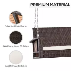 Outsunny 2 Seater Rattan Garden Swing Chair, Porch Swing Bench Loveseat with Cushion, Wicker Outdoor Hanging Swinging Seat with 2 Metal Chains, 250 KG Capacity for Patio, Balcony, Cream White - 4