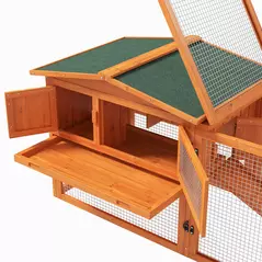 PawHut Rabbit Hutch with Run Wooden Guinea Pig Hutch Outdoor Bunny Cage Hide House with Sliding Tray, Hay Rack, Ramp, 156 x 58 x 68cm, Orange - 8