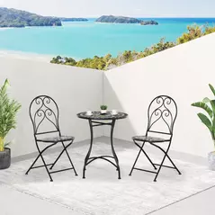 Outsunny 3 Pieces Garden Bistro Set with Coffee Table and 2 Folding Single Chairs, Mosaic Garden Table Top and Seats, Metal Frame, for Patio Balcony, Black - 7