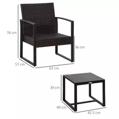 Outsunny 3 pcs PE Rattan Wicker Garden Furniture Patio Bistro Set Weave Conservatory Sofa Coffee Table and Chairs Set Beige - 3