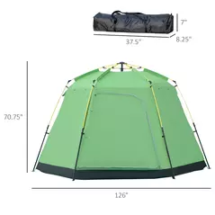 Outsunny 6 Person Pop Up Camping Tent, 2-Tier Design Backpacking Tent with 4 Windows 2 Doors Portable Carry Bag for Fishing Hiking, Green - 3