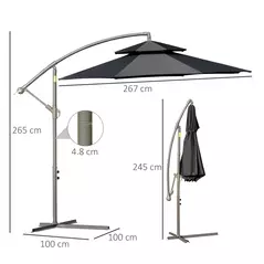 Outsunny 2.7m Banana Parasol Cantilever Umbrella with Crank Handle, Double Tier Canopy and Cross Base for Outdoor, Hanging Sun Shade, Black - 3