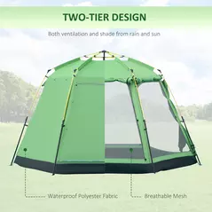 Outsunny 6 Person Pop Up Camping Tent, 2-Tier Design Backpacking Tent with 4 Windows 2 Doors Portable Carry Bag for Fishing Hiking, Green - 7