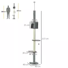 PawHut Floor to Ceiling Cat Tree for Indoor Cats, Kitten Tower, Condo, Multi-Layer Activity Center, Indoor Pet Play House with Solid Scratching Post Hanging Balls, Light Grey - 3