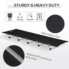 Outsunny Lightweight Camping Bed, Aluminium Portable Camp Cot w/ Strong Support 150kg and Carry Bag for Camping, Black - 4