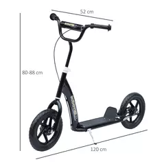 HOMCOM Kids Scooter Kick Scooter, with 12" EVA Tyres, Rear Brake, Big Wheels Scooter for 5-12 Years , Black - 3