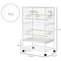 PawHut Large Bird Cage Budgie Cage for Finch Canaries Parakeet with Rolling Stand, Slide-out Tray, Storage Shelf, Food Containers, White - 3