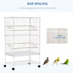 PawHut Large Bird Cage Budgie Cage for Finch Canaries Parakeet with Rolling Stand, Slide-out Tray, Storage Shelf, Food Containers, White - 6