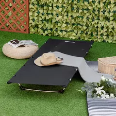 Outsunny Lightweight Camping Bed, Aluminium Portable Camp Cot w/ Strong Support 150kg and Carry Bag for Camping, Black - 2