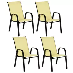 Outsunny Set of Four Stackable Mesh Seat Chairs - Beige - 1