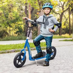 HOMCOM Kids Scooter Kick Scooter, with 12" EVA Tyres, Rear Brake, Big Wheels Scooter for 5-12 Years , Blue - 2