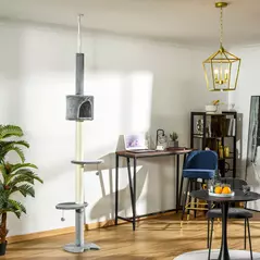 PawHut Floor to Ceiling Cat Tree for Indoor Cats, Kitten Tower, Condo, Multi-Layer Activity Center, Indoor Pet Play House with Solid Scratching Post Hanging Balls, Light Grey - 2