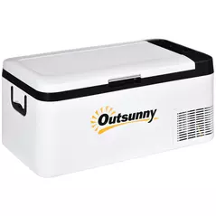Outsunny 12V Car Refrigerator w/ LED Light & Foldable Handles, 18L Portable Compressor Cooler, Fridge Freezer with 12/24V DC and 110-240V AC for Campervan RV Boat Travel - 1