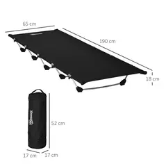 Outsunny Lightweight Camping Bed, Aluminium Portable Camp Cot w/ Strong Support 150kg and Carry Bag for Camping, Black - 3