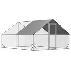 PawHut Chicken Walk-in Run, Galvanised Chicken Coop, Hen Poultry House Cage, Rabbit Hutch Pet Playpen Garden w/ Water-Resist Cover, 3 x 4 x 2m - 1