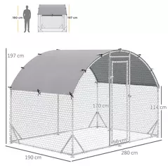 PawHut Walk In Chicken Run Galvanised Chicken Coop Hen Poultry House Cage Pet Playpen Garden with Water-Resist Cover, 2.8 x 1.9 x 2m - 3
