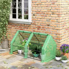 Outsunny Mini Small Greenhouse with Steel Frame & PE Cover & Zippered Window Poly tunnel Steeple for Plants Vegetables, 180 x 90 x 90 cm, Green - 2