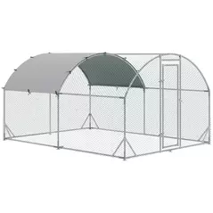 PawHut Walk In Chicken Run Galvanised Chicken Coop Hen Poultry House Cage Pet Playpen Garden with Water-Resist Cover, 2.8 x 3.8 x 2m - 1
