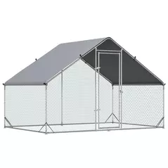 PawHut Chicken Run Galvanised Walk-in Chicken Coop Hen Poultry House Cage Rabbit Hutch Pet Playpen Garden w/ Water-Resist Cover, 3 x 2 x 2m - 1