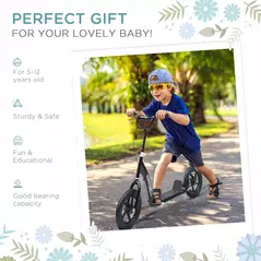 HOMCOM Kids Scooter Kick Scooter, with 12" EVA Tyres, Rear Brake, Big Wheels Scooter for 5-12 Years , Black - 4