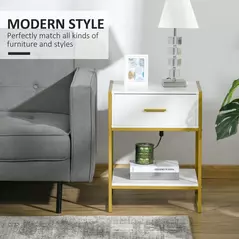 HOMCOM Modern Bedside Table - White - 4