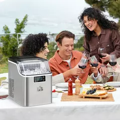 HOMCOM 3.2L Compact Ice Machine, with LCD Screen and Accessories - Silver-Tone - 2