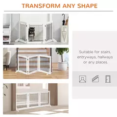 PawHut Foldable Pet Gate, with Three Panels & Two Support Feet - White - 4