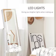 HOMCOM Jewellery Cabinet with LED Light, Lockable Jewellery Organiser with Full-Length Mirror for Bedroom Dressing Room, White - 5