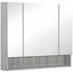 kleankin Bathroom Mirror Cabinet, Wall Mounted Storage Cabinet with Adjustable Shelves, 3 Doors and Cupboards, Grey - 2