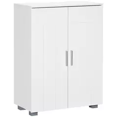 kleankin Modern Bathroom Floor Cabinet, Free Standing Linen Cabinet, Storage Cupboard with 3 Tier Shelves, White - 1
