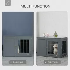 PawHut Furniture Style Dog Crate for Small and Medium Dogs, End Table Pet Cage with Two Lockable Doors - Grey - 4