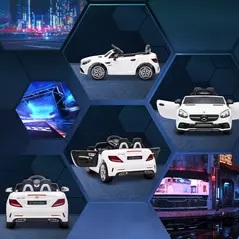 HOMCOM Benz SLC 300  Licensed 12V Kids Electric Ride On, with Music, Remote Control, LED Headlights, Horn, White - 7