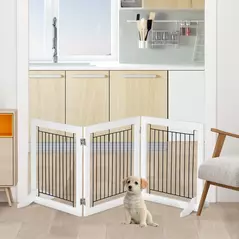 PawHut Foldable Pet Gate, with Three Panels & Two Support Feet - White - 2