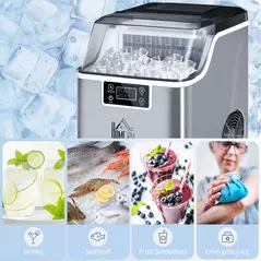 HOMCOM 3.2L Compact Ice Machine, with LCD Screen and Accessories - Silver-Tone - 8