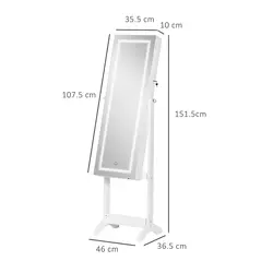 HOMCOM Jewellery Cabinet with LED Light, Lockable Jewellery Organiser with Full-Length Mirror for Bedroom Dressing Room, White - 3